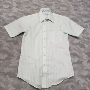 True Vintage Sears Shirt Mens 15 Green Striped Pockets Short Sleeve Button-Up